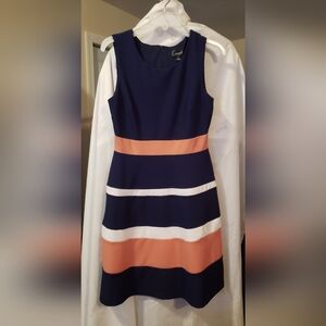 Womens Connected Apparel Short Sleeve Blue Pink And White Striped Dress Size 6
